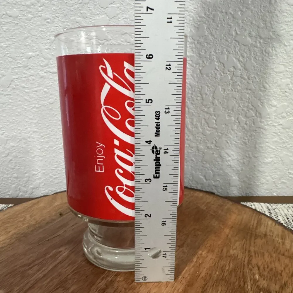 VTG COCA COLA ENJOY COKE Large Pedestal Glass Tumbler Red White Clear Drinking